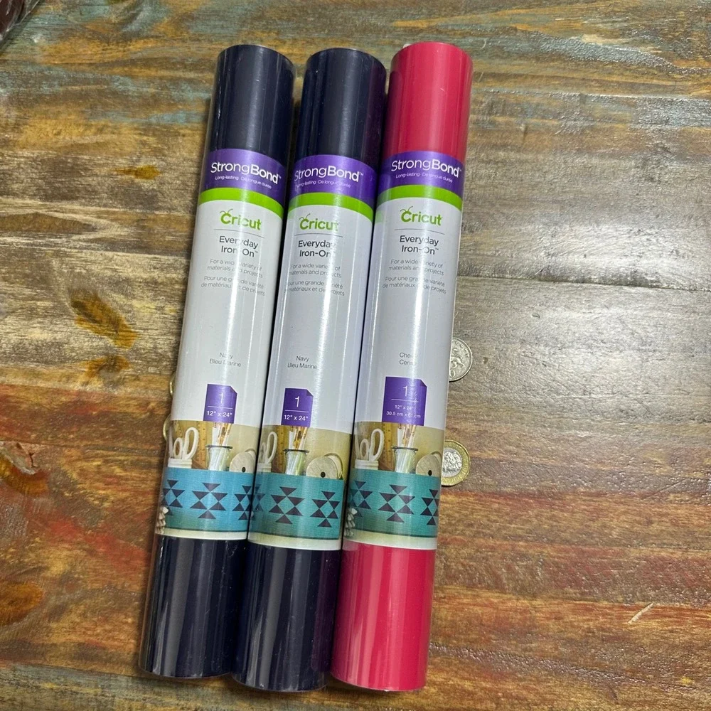 Cricut Everyday Iron-On Vinyl 12x24 3 Rolls Navy and Cherry StrongBond HTV